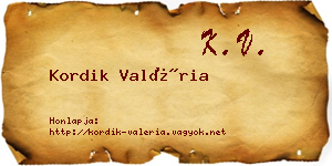 Kordik Valéria névjegykártya